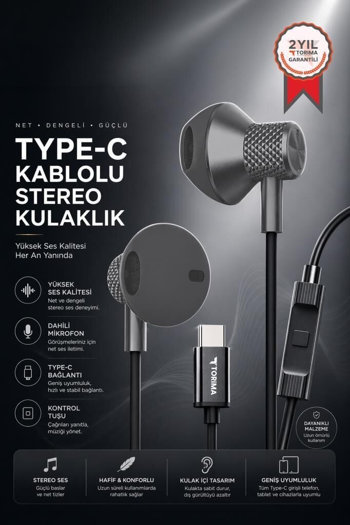 Kablolu Kulaklık Type-C Girişli Kulak İçi Kulaklık TC05 Gri