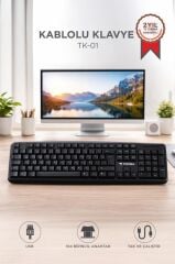 Kablolu Q Klavye Bilgisayar Ofis Klavyesi TK01 Siyah