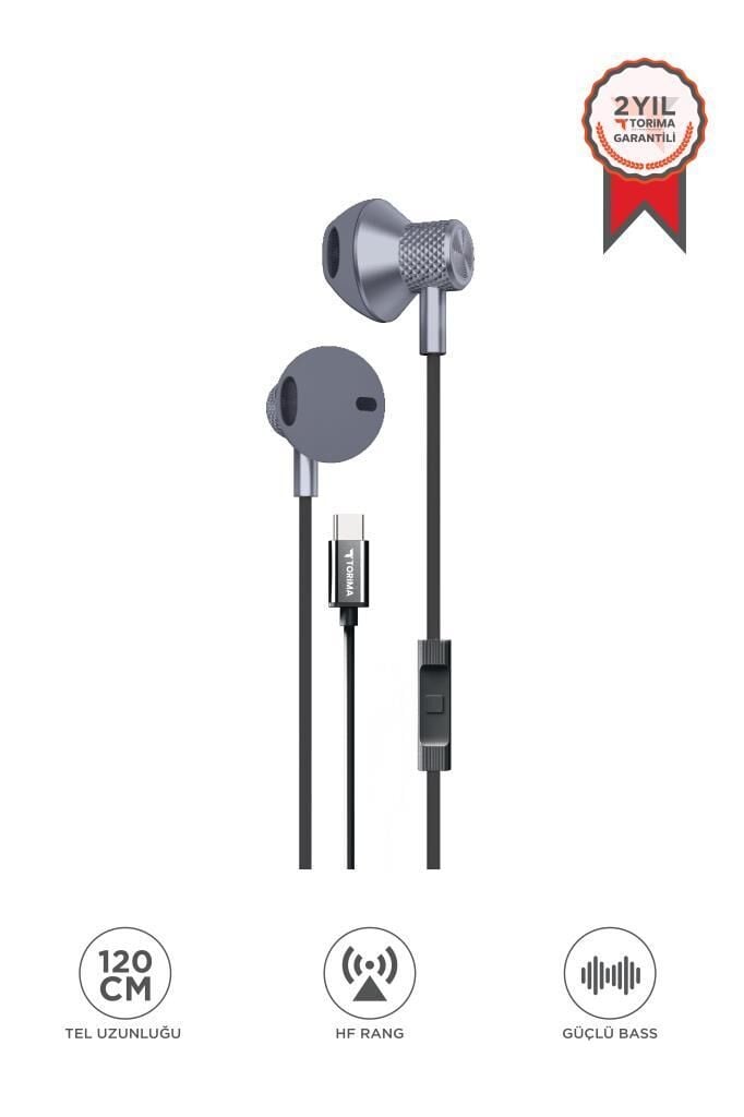Kablolu Kulaklık Type-C Girişli Kulak İçi Kulaklık TC05 Gri