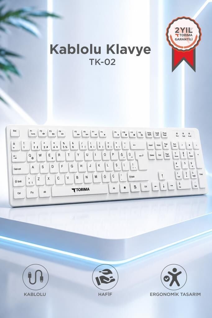 Kablolu Q Klavye Bilgisayar Ofis Klavyesi TK02 Beyaz