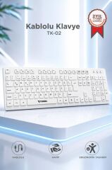 Kablolu Q Klavye Bilgisayar Ofis Klavyesi TK02 Beyaz