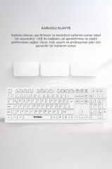 Kablolu Q Klavye Bilgisayar Ofis Klavyesi TK02 Beyaz
