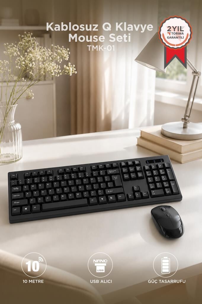Kablosuz Q Klavye Mouse Seti TMK01 Siyah