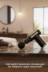 Masaj Aleti Titreşimli Şarjlı 30W Güçlü Motor 4 Başlıklı Kas Masaj Tabancası MSG-001 Siyah