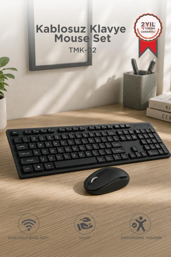 Kablosuz Q Klavye Mouse Seti TMK02 Siyah