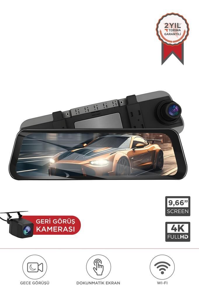Lenovo M8/8804 Siyah 4K Araç içi 9.6 inç Dokunmatik Dikiz Ayna Gece Görüş GPS ÖnveArka Araç Kamerası