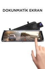 Araç İçi Kamera Gece Görüşlü Dokunmatik 1080P Ön ve Arka Dikiz Aynası V7 8801 Plus Siyah