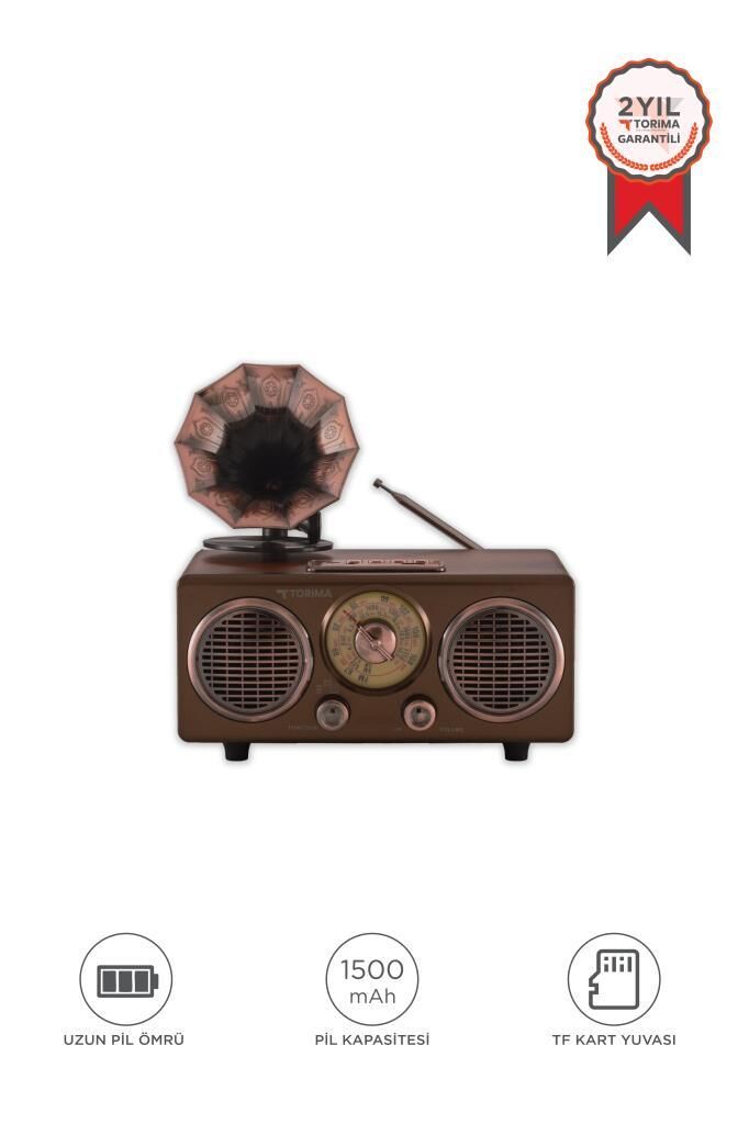 Nostaljik Bluetooth Hoparlör Retro Radyo Kablosuz Speaker TF Kart FM/AM/SW Torima D89 Koyu Ahşap