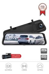 Araç İçi Kamera Gece Görüşlü Dokunmatik 1080P Ön ve Arka Dikiz Aynası V7AHD Siyah