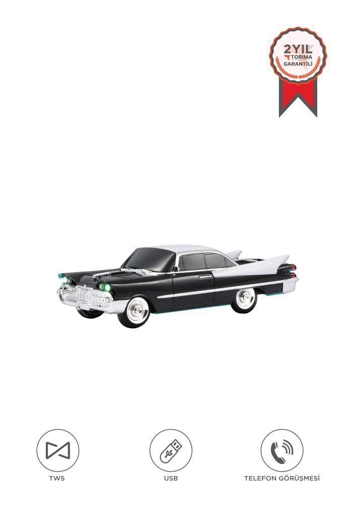 Bluetooth Hoparlör Retro Klasik Araba Tasarımlı TWS 10W FM USB Speaker D86 Siyah