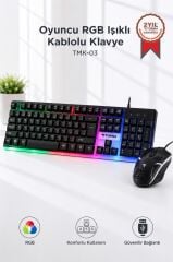 Oyuncu Rgb Işıklı Kablolu Q Klavye Ve Mouse Seti TMK03 Siyah