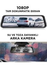 Araç İçi Kamera Gece Görüşlü Dokunmatik 1080P Ön ve Arka Dikiz Aynası V7AHD Siyah