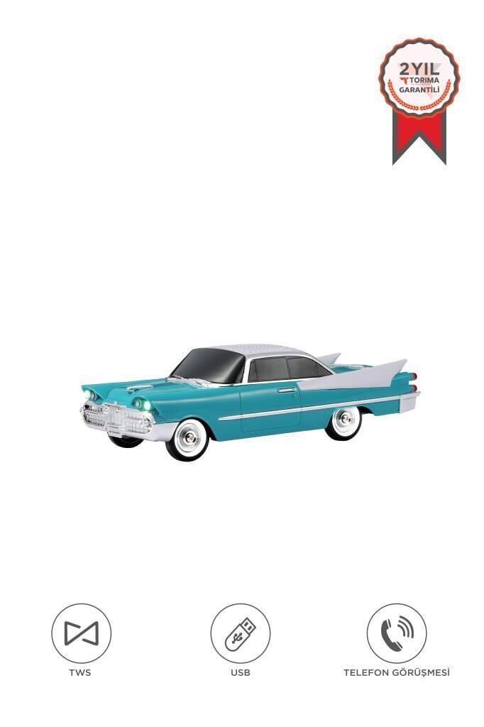 Bluetooth Hoparlör Retro Klasik Araba Tasarımlı TWS 10W FM USB Speaker D86 Koyu Yeşil