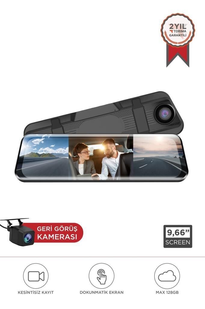 Araç İçi Kamera Wifi Dokunmatik 1080P Dikiz Ayna Ön İç ve Arka Araç Kamerası M9 9903 Plus Siyah