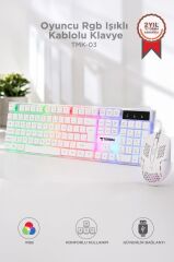 Oyuncu Rgb Işıklı Kablolu Q Klavye Ve Mouse Seti TMK03 Beyaz