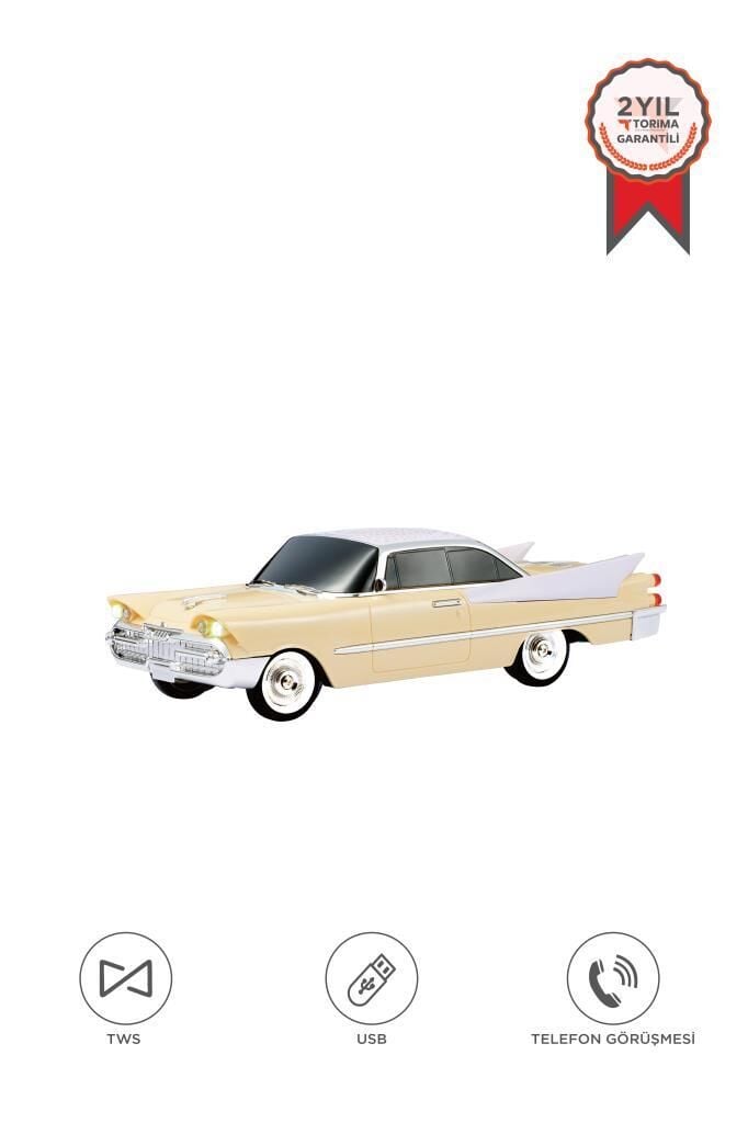 Bluetooth Hoparlör Retro Klasik Araba Tasarımlı TWS 10W FM USB Speaker D86 Bej