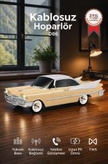 Bluetooth Hoparlör Retro Klasik Araba Tasarımlı TWS 10W FM USB Speaker D86 Bej