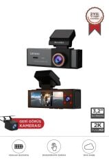 Araç İçi Kamera 1080P Dokunmatik Wifi Ön İç ve Arka Araç Kamerası Q7 7302 Siyah