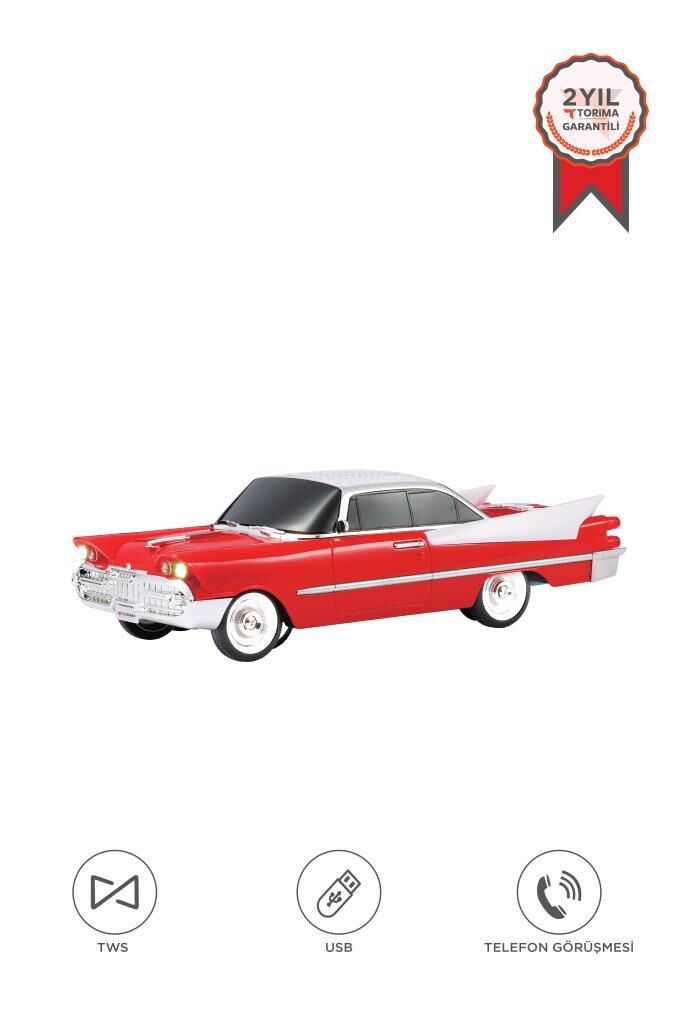 Bluetooth Hoparlör Retro Klasik Araba Tasarımlı TWS 10W FM USB Speaker D86 Kırmızı