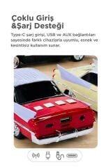 Bluetooth Hoparlör Retro Klasik Araba Tasarımlı TWS 10W FM USB Speaker D86 Kırmızı