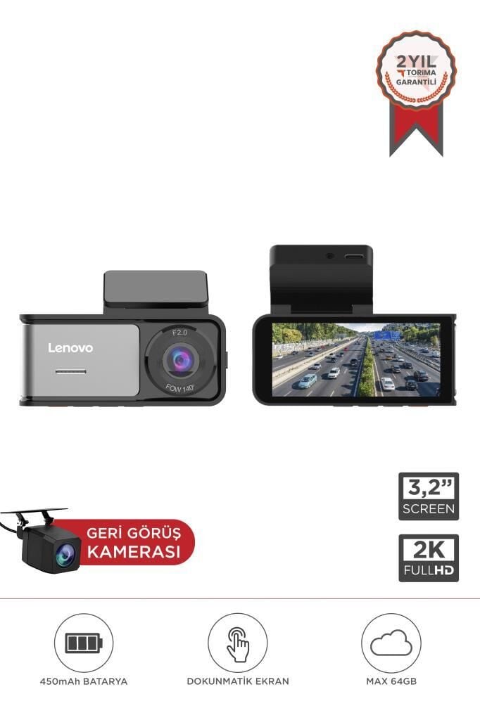 Lenovo R1/5369 Siyah 2K Wifi Araç içi Dokunmatik Ön Ve Arka Araç Kamerası