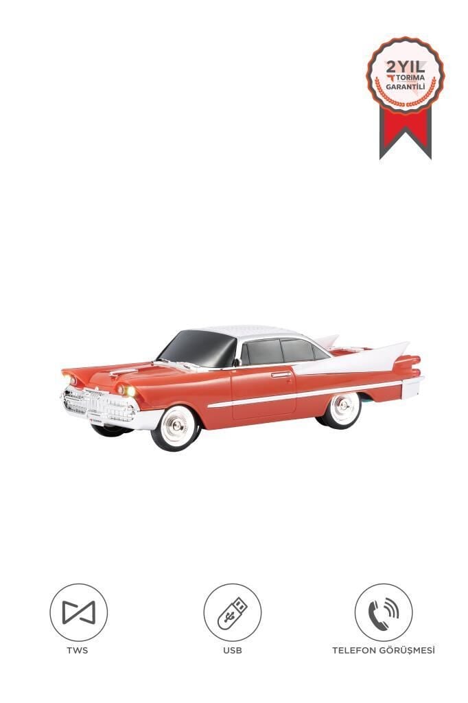 Bluetooth Hoparlör Retro Klasik Araba Tasarımlı TWS 10W FM USB Speaker D86 Turuncu