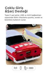 Bluetooth Hoparlör Retro Klasik Araba Tasarımlı TWS 10W FM USB Speaker D86 Turuncu
