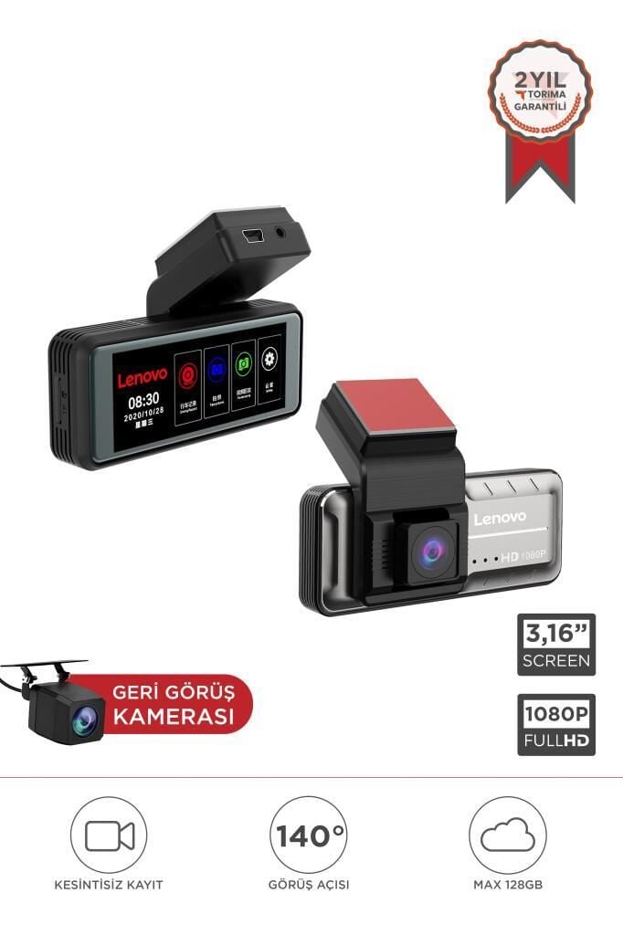 Lenovo Q3/3318 Siyah 1080P Wifi Araç içi Dokunmatik Ön Ve Arka Araç Kamerası
