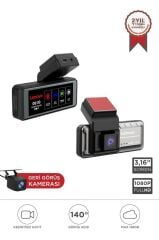 Araç İçi Kamera 1080P Dokunmatik Wifi Ön ve Arka Araç Kamerası Q3 3318 Siyah