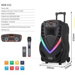 Torima NDR-V12 Siyah Mikrofonlu Kumandalı Rgb Ledli Taşınabilir Tekerlekli Bluetooth Hoparlör