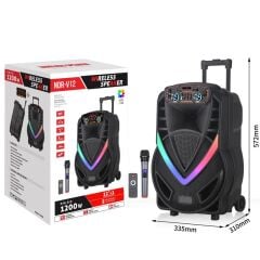 Torima NDR-V12 Siyah Mikrofonlu Kumandalı Rgb Ledli Taşınabilir Tekerlekli Bluetooth Hoparlör
