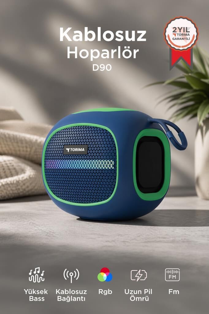 Bluetooth Hoparlör Taşınabilir Kablosuz Speaker FM Radyo USB TF Kart 5W D90 Mavi