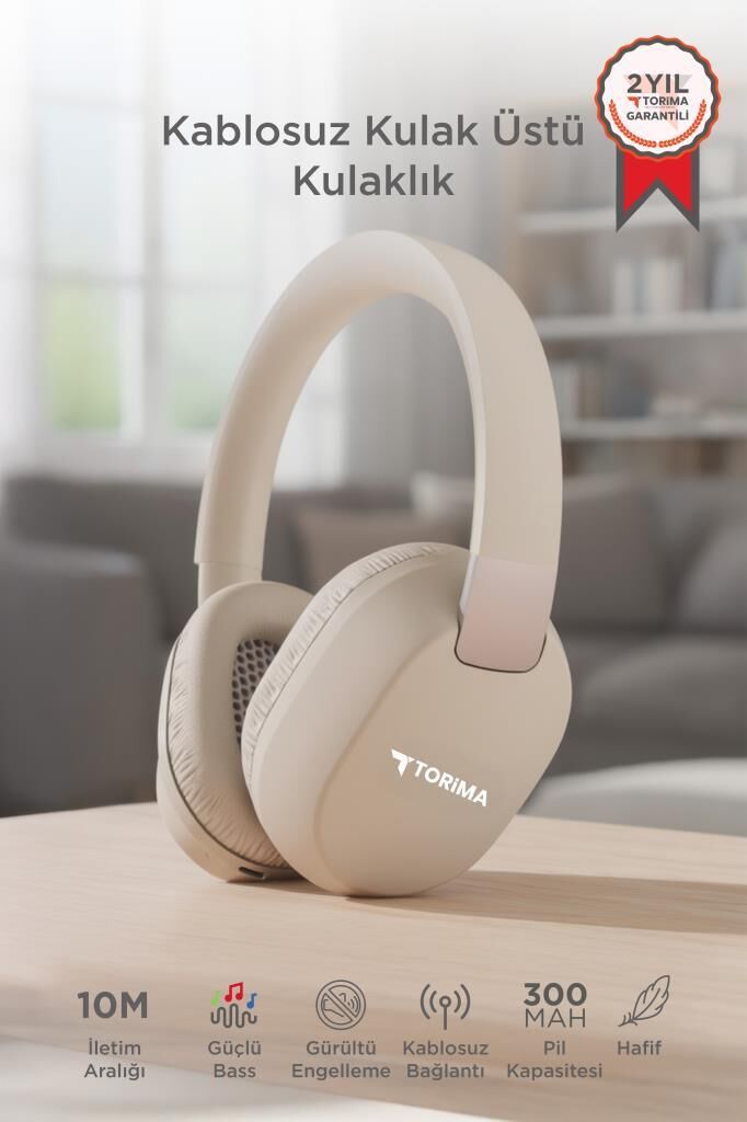 Bluetooth Kulaklık Kulak Üstü Kablosuz Kulaklık HD50 Bej