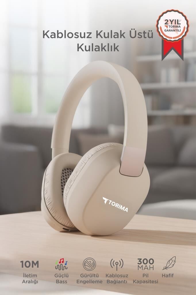 Bluetooth Kulaklık Kulak Üstü Kablosuz Kulaklık HD50 Bej