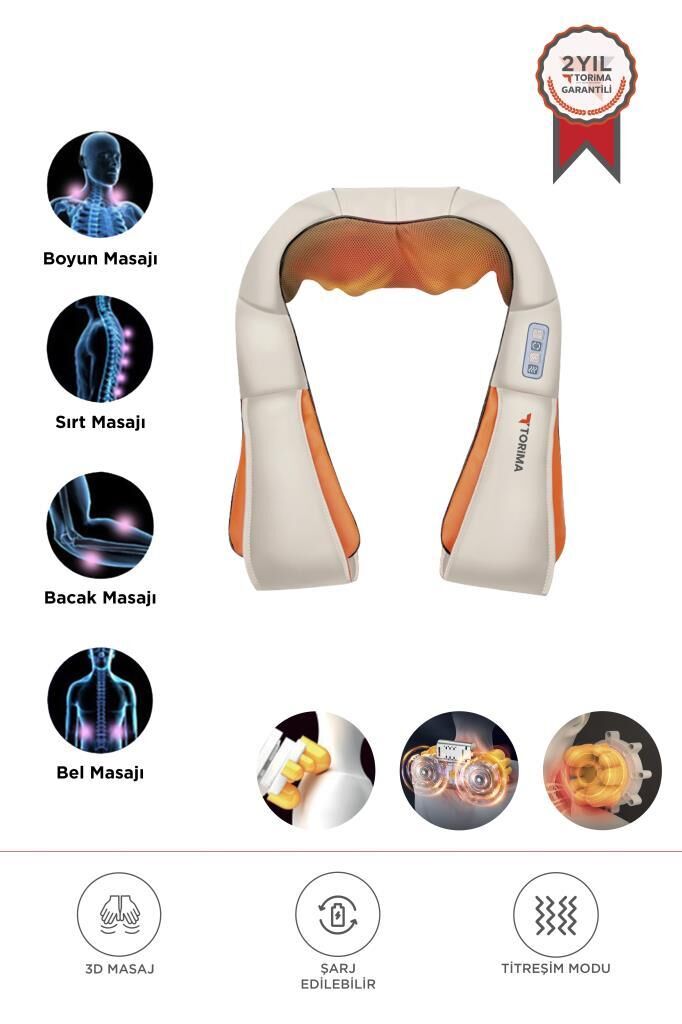 Torima QY-666 Krem Ovmalı Isıtmalı Boyun Sırt Bel Omuz Bacak Masaj Yastığı Masaj Aleti