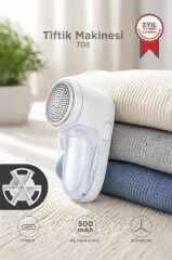 Şarjlı Tüy ve Tiftik Temizleme Makinesi Extra Bıçaklı 708 Beyaz