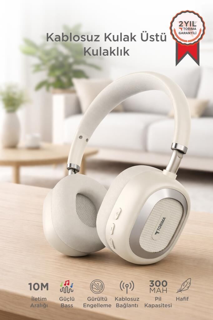 Bluetooth Kulaklık Kulak Üstü Kablosuz Kulaklık HD70 Bej