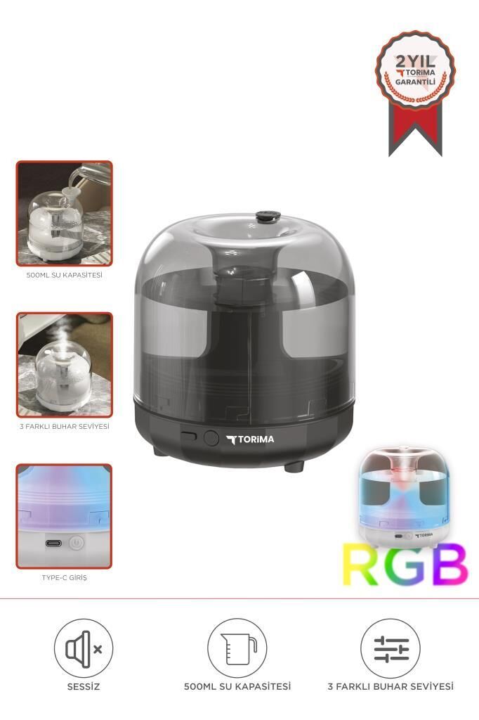 Torima X5 Siyah Humidifier Hava Nemlendirici Aroma Terapili Buhar Makinesi