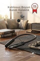 Bluetooth Kulaklık Kulak İçi Boyuna Asılabilir 5 Ses Değiştirme Modlu Kablosuz Kulaklık TB12 Siyah