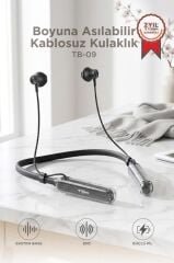 Bluetooth Kulaklık Boyun Askılı Neckband ENC Extra Bass 30 Saat Kullanım TB09 Siyah