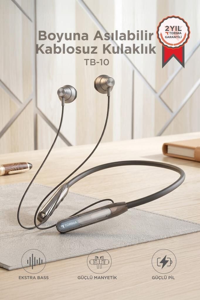 Bluetooth Kulaklık Boyun Askılı Neckband ENC Extra Bass Manyetik Kulaklık TB10 Siyah