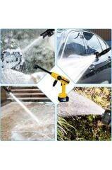 Şarjlı Yüksek Basınçlı Yıkama Tabancası Akülü Oto Araba Bahçe Temizleme Su Tabancası D015 Sarı