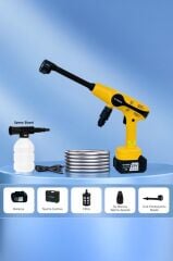 Şarjlı Yüksek Basınçlı Yıkama Tabancası Akülü Oto Araba Bahçe Temizleme Su Tabancası D015 Sarı