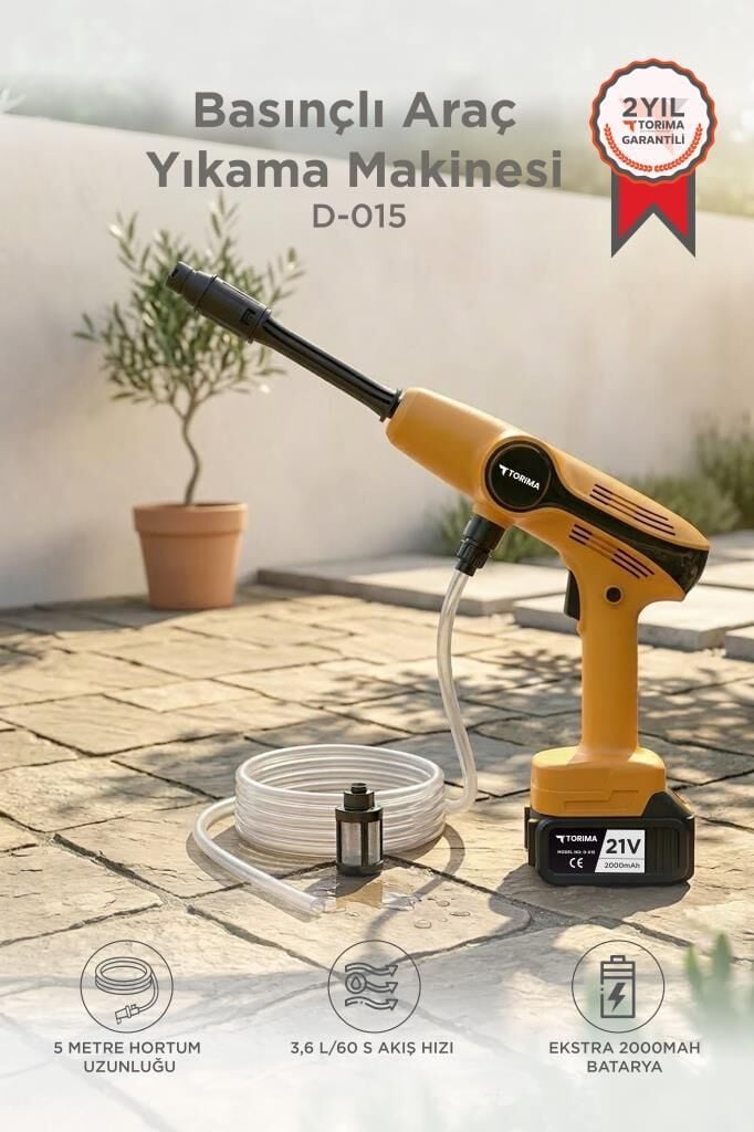 Şarjlı Yüksek Basınçlı Yıkama Tabancası Akülü Oto Araba Bahçe Temizleme Su Tabancası D015 Sarı