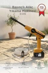 Şarjlı Yüksek Basınçlı Yıkama Tabancası Akülü Oto Araba Bahçe Temizleme Su Tabancası D015 Sarı