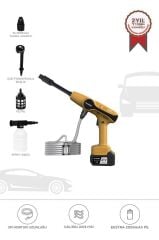 Torima D-015 Sarı Akülü Şarjlı Yüksek Basınçlı Oto Araba Bahçe Yıkama,Temizleme Su Tabancası