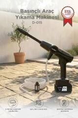 Şarjlı Yüksek Basınçlı Yıkama Tabancası Akülü Oto Araba Bahçe Temizleme Su Tabancası D015 Siyah