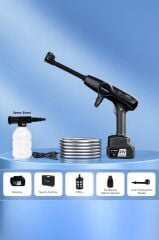 Şarjlı Yüksek Basınçlı Yıkama Tabancası Akülü Oto Araba Bahçe Temizleme Su Tabancası D015 Siyah