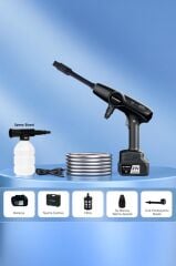 Şarjlı Yüksek Basınçlı Yıkama Tabancası Akülü Oto Araba Bahçe Temizleme Su Tabancası D015 Siyah