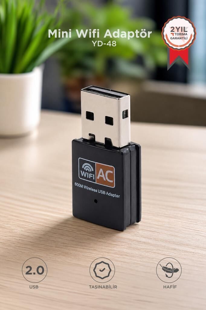 Mini Wifi Adaptör USB 2.0 600 Mbps Kablosuz Alıcı YD48 Siyah